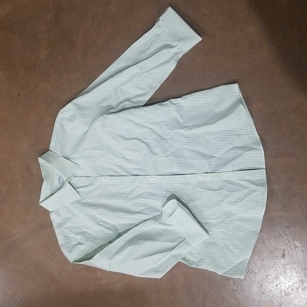 Brooks Brothers 3/4 Green Button Down Shirt 16 XL Fitted Non Iron Stretch